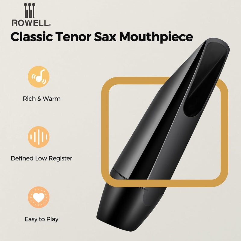 ROWell Classic Tenor Saxophone Mouthpiece Professional Sax Mouthpiece Rich & Warm Tone Concert Band Mouthpiece for Students & Pros Ideal for Classical Music, Wind Orchestra, Chamber Music - Image 2